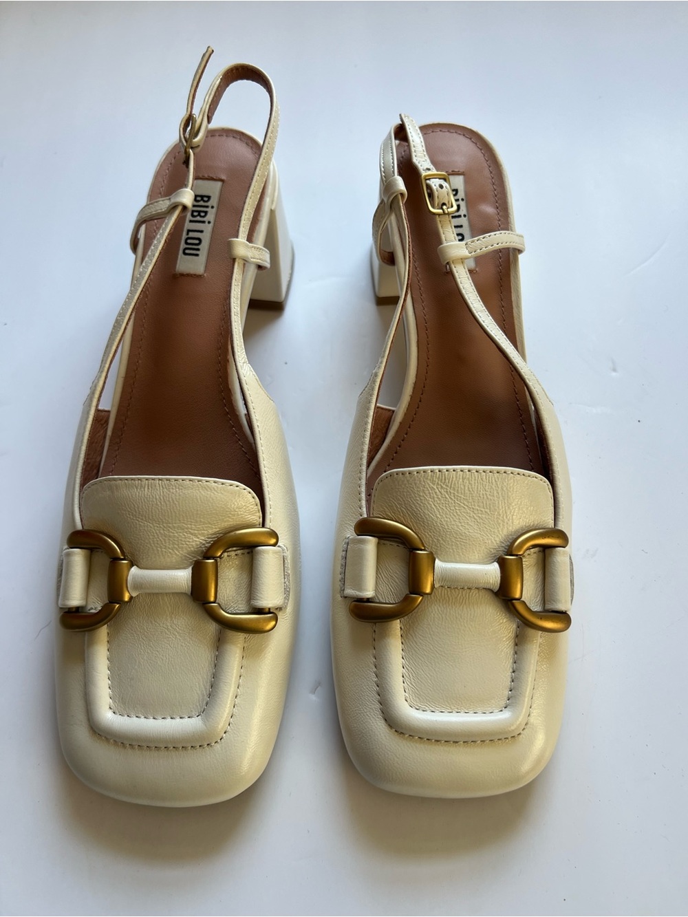 BiBi Lou Leather Slingback Loafers with Gold Hardware